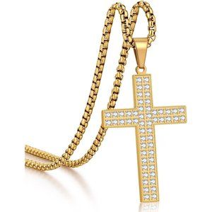 Men Stainless Steel Crucifix Cross Jesus Christ Pendant Necklace